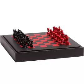 Эксклюзивные шахматы из натуральной кожи буйвола "Buffalo", красно-черные